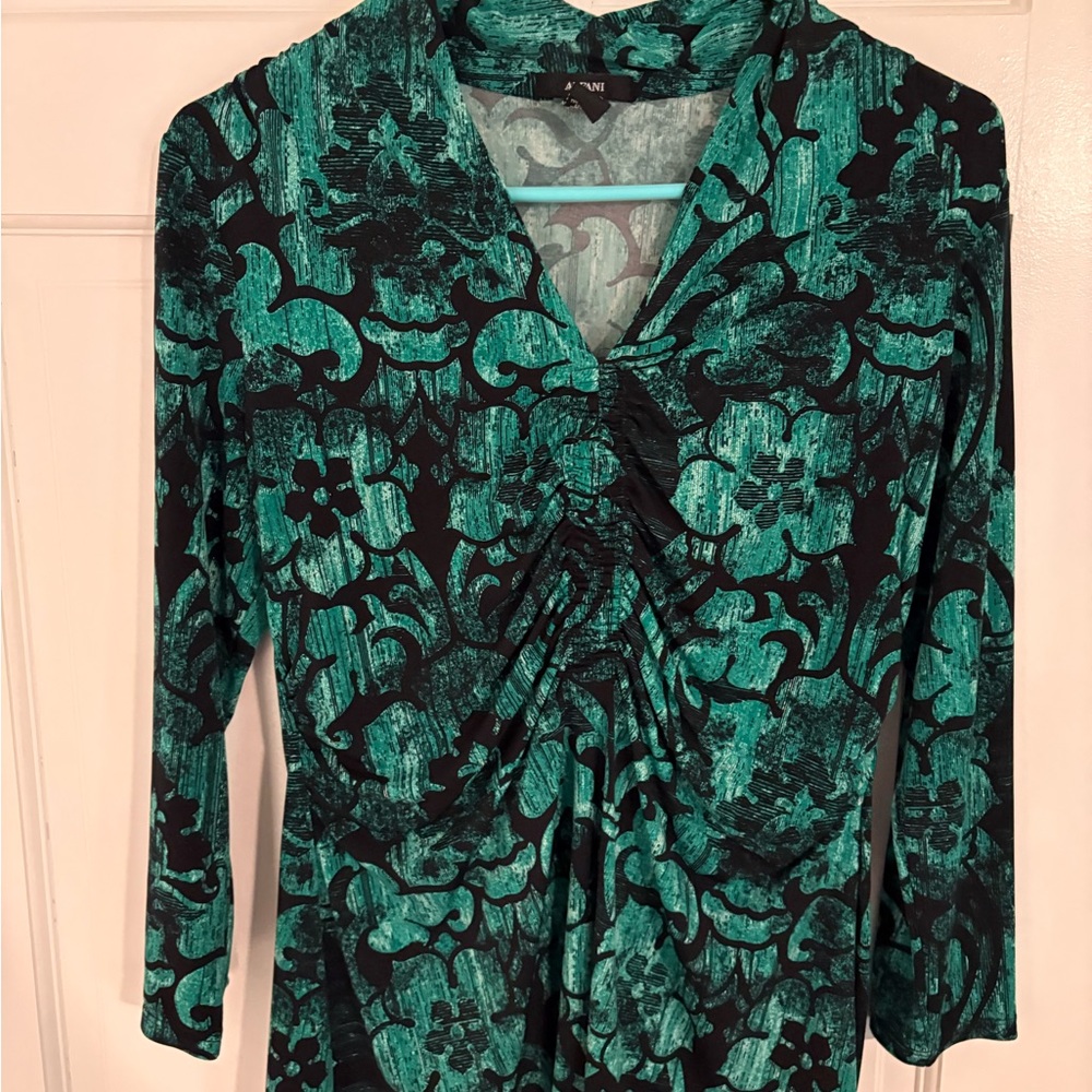 Alfani Green Ruched Tie Front 3/4 Sleeve Blouse